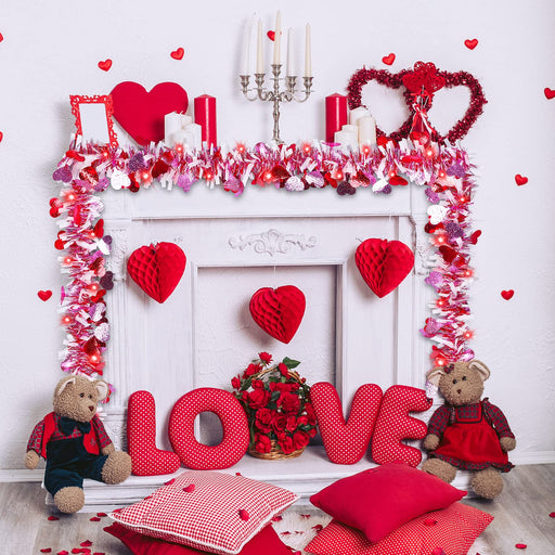 39.4 ft Valentine's Day Tinsel Garland with 120 LED String Lights, Hea —  CHIMIYA