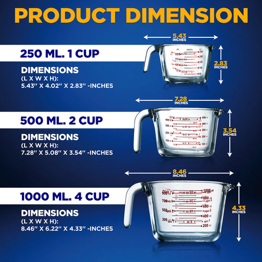 Luvan 50oz/6 Cups Glass Measuring Cup, Easy to Read with 3