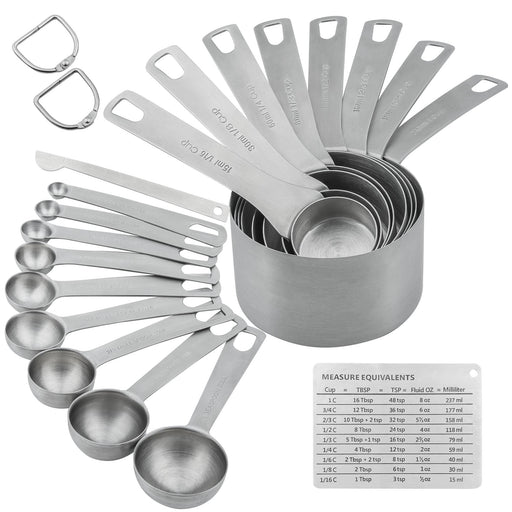 Nstezrne Measuring Cups and Spoons Set, 18/8 Stainless Steel Measuring Cups  and Spoons Set of 12, Metal Measuring Cups Set, 5 Dry Measuring Cup Set