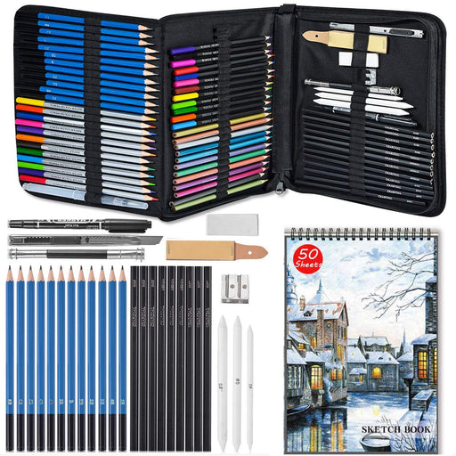 Shuttle Art 124 Pcs Drawing Kit, Professional Drawing Supplies with Sketch, Charcoal, Colored, Graphite, Pastel Pencils & Sticks, Complete Drawing