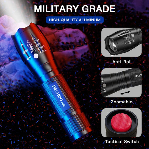 Rechoo High-Powered LED Flashlight S2000, Upgraded Powerful 2000 High Lumens Flashlights with 3 Modes, Zoomable, Water Resistant Flash Light for