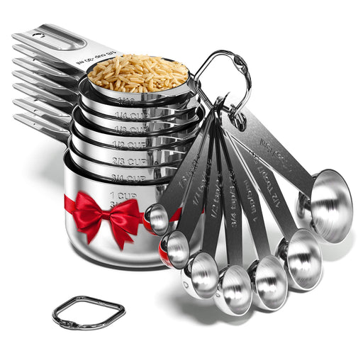 welltop 9-Piece Stainless Steel Measuring Cups and Spoons Set