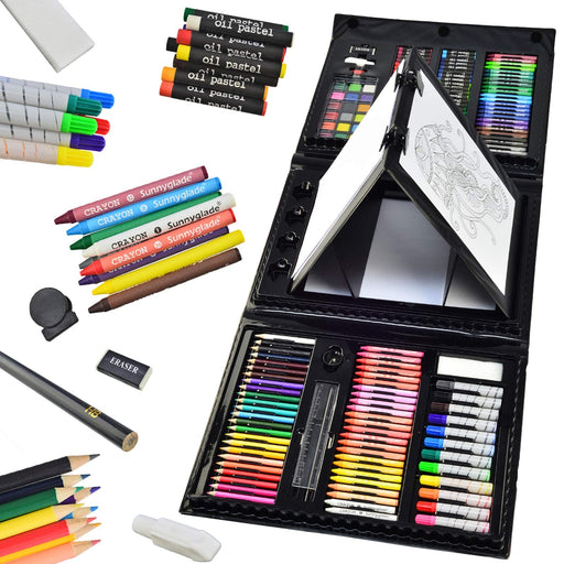 145 Piece Deluxe Art Set, Wooden Art Box & Drawing Kit Crayons, Oil  Pastels, Pencils, Watercolor, Sketch Paint Brush Color Chart cherry 