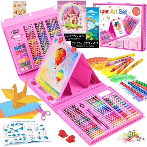 Kiddycolor 211pcs Kids Art Supplies, Portable Painting & Drawing Art Kit for Kids with Oil Pastels, Crayons, Colored Pencils, Markers, Double Sided