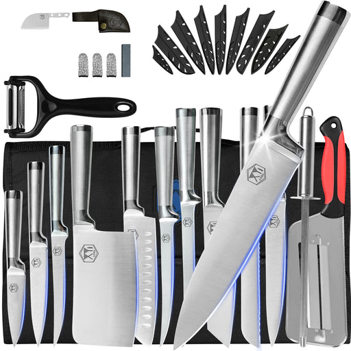 XYj 7 Pieces Knives Set With Kitchen Tools Scissors Roll Bag Sharpening Bar  Stainless Steel Cleaver Cooking Chef Knife Kit Gift - AliExpress