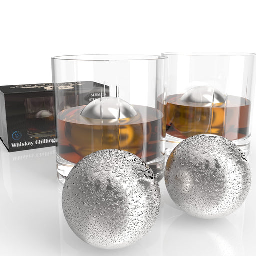 2 Pcs Large Round Whiskey Stones Reusable Spherical Stainless Steel Ic —  CHIMIYA