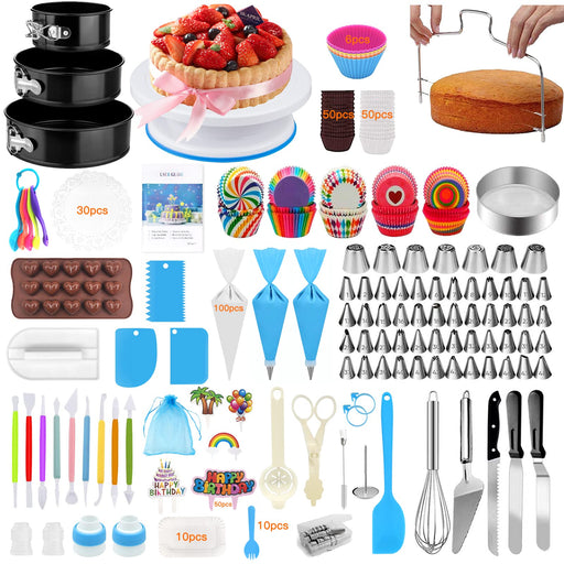 RFAQK 700PCs Cake Decorating Supplies Kit with Baking Supplies- Cake  Decorating Tools with Springform Pans, Cake Leveler, Cake Turntable,  Numbered