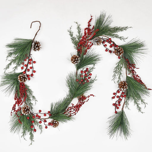 Think Wing Christmas Garland, 6.5ft Red Berry Garland Christmas