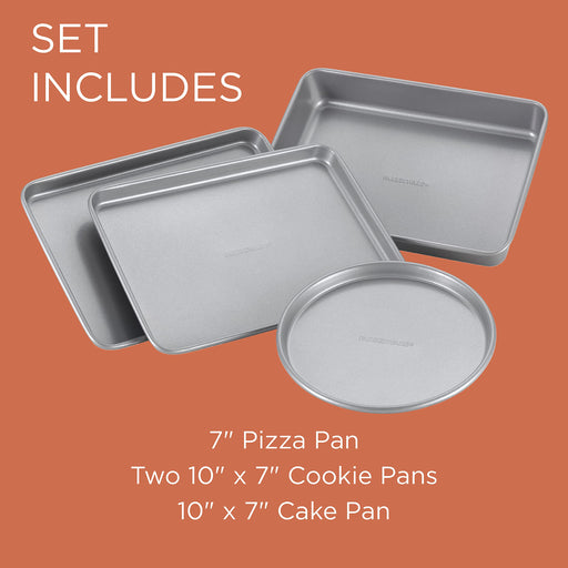 Rachael Ray Nonstick 3-Piece Bakeware Cookie Pan Set - Gray with Marine Blue Grips