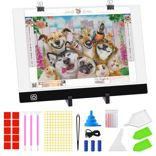 LIRUNQIU 59 Pcs Diamond Painting A4 LED Light Pad Kit, 5D Diamond Painting Accessories Tool Kit Full Drill for Adults and Kids, Supplies Includes