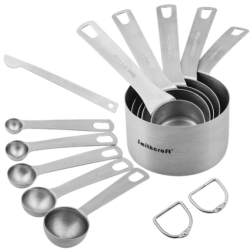 2lbDepot Black Measuring Cups & Spoons Set of 14, Premium Stainless Steel  Metal, 7 Accurate Measuring Cups, 6 Measuring Spoons, 1 Leveler, Dry 