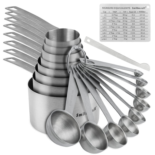  Heavy Duty Professional 10-pc Stainless Steel Measuring Cups  and Spoons Set with Riveted Handles, Polished Stackable Measuring Cup and Measuring  Spoon, Thick Gauge Steel, Built to Last a Lifetime: Home 