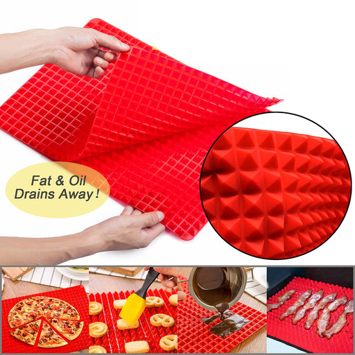 Silicone Cooking Mat Microwave Pyramid Baking Mat Fat Reducing Heat  Resistant Sheet With Grid For Pizza