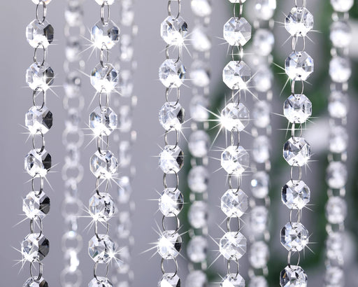 99ft Acrylic Crystal Garland Strands - Hanging Chandelier Gem Bead Chain -  14mm Clear Octagon Prism Diamond String Decorations for Wedding Party