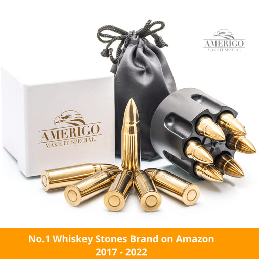 Whiskey Stones Bullets with Luxury Vintage Wooden Case