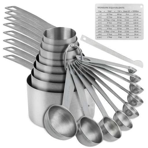 Stainless Steel Measuring Cups and Spoons Set of 16-7 Cup & 7 Spoon +  Conversion Chart & Leveler - Kitchen Measuring Spoons and Cups - Dry  Measure