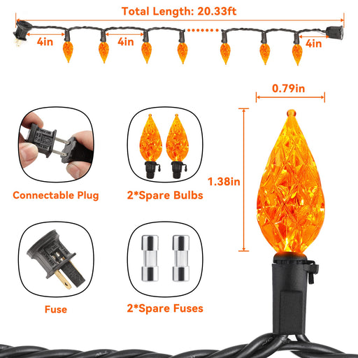 Orange Halloween Lights, 19.47ft 60 D Orange Fairy Lights String