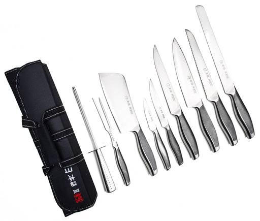  Professional 9 Piece Roll Knife Set,BBQ Knife Set,Knife Roll, Japanese Style Premium Stainless Steel Chef Knife Set,Outdoor Camping Knife  Set in One Set with Carrying Bag (Kitchen Knives Set) : Everything Else