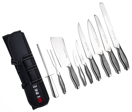 BOLEXINO Professional 9 Piece BBQ Knife Set, Knife Roll, Japanese Style Premium