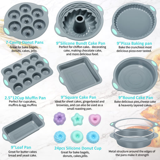 Acidea Nonstick Silicone Bakeware Set, 7set Baking Cake Pan, Economical BPA  Free Heat Resistant Bakeware Suppliers Tools Kit with Silicone Brush for