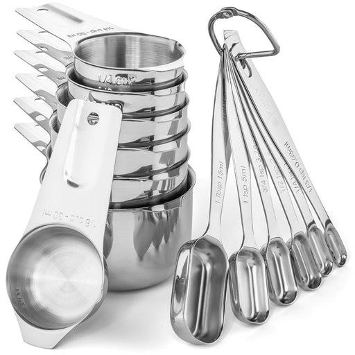 Rainbow Measuring Cups and Spoons Set, Stainless Steel 10 Piece Set,  Stackable 5 Measuring Cups and 5 Measuring Spoons with 2 Rings, Titanium  Colorful