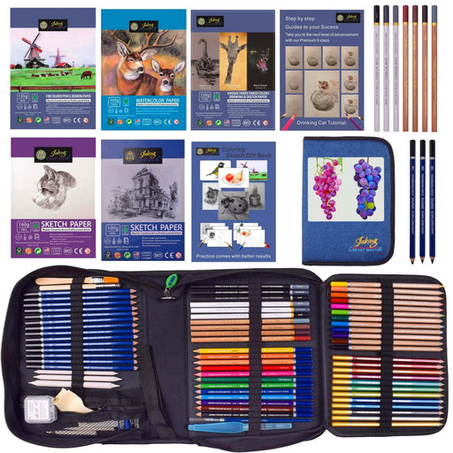 JOY SPOT! 42 pack drawing sketch kit, pencil art set with 2 big sketchbooks  9x12 5.5