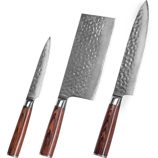 GladiatorsGuild G26- Professional Kitchen Knives Custom Made Damascus Steel  7 pcs of Professional Utility Chef Kitchen Knife Set with Chopper/Cleaver