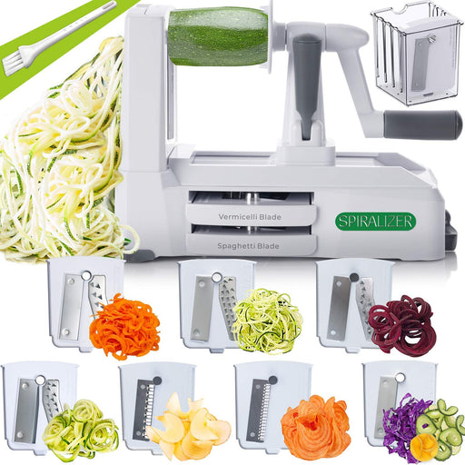 KEOUKE Vegetable Spiralizer 4-IN-1 Rotating Blade Veggie Spiralizer with  Container Zucchini Noodle Maker with Strong Suction Cup Spiral Vegetable