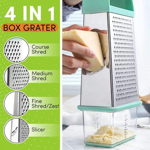 TUPMFG Box Grater, Stainless Steel Kitchen Cheese Grater with 4 Sides for  Parmesan Cheese, Vegetables, Ginger Handheld Food Shredder Gold