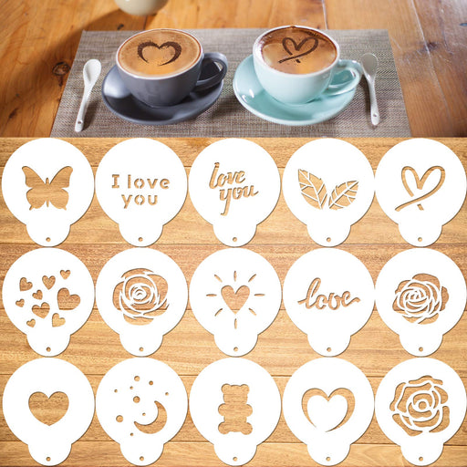 Drhob Hot 16Pcs Coffee Latte Art Stencils DIY Decorating Cake Cappuccino  FoamTool CN (Color: White)