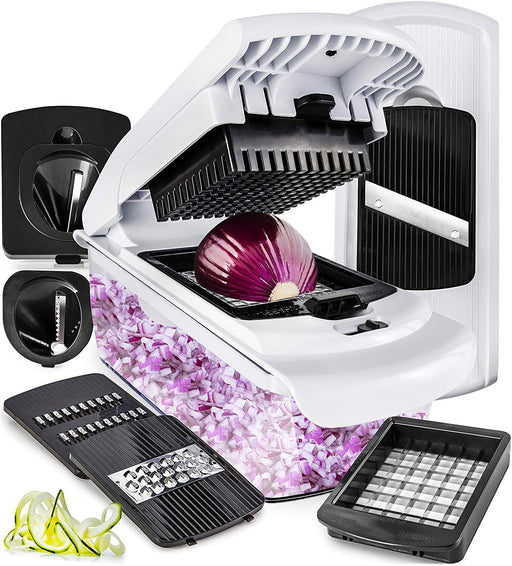  Fullstar 7-in-1 Stainless Steel Mandoline Slicer for Kitchen,  Vegetable Slicer, Veggie Chopper & Cheese Grater, Meal Prep Food Storage  Container Anti-slip Base & Protective Glove Included - Silver : Home 