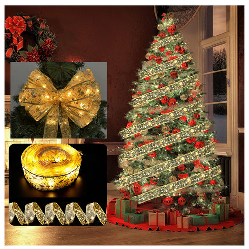 Longjin Gold Christmas Tree Ribbon Lights, 32.8Ft Lighted Ribbon For C —  CHIMIYA
