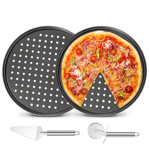 Pizza Tray – 2 Round with Silicone Handles – Carbon Steel Pizza Pan wi —  CHIMIYA