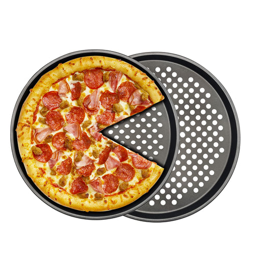 Maxi Small Pizza Pan w/Holes, Non-Stick, Scratch Resistant, Pizza Pan Set  of 2, Made with Steel & Aluminum for Crispy Crust, Round Pizza Pan for