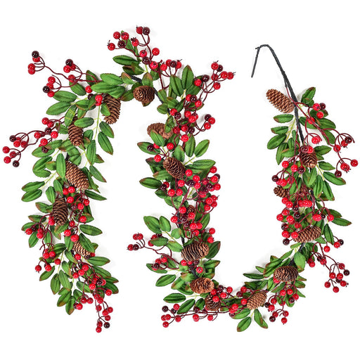 Artiflr 6 FT Red Berry Christmas Garland with Green Leaves Garland Art —  CHIMIYA