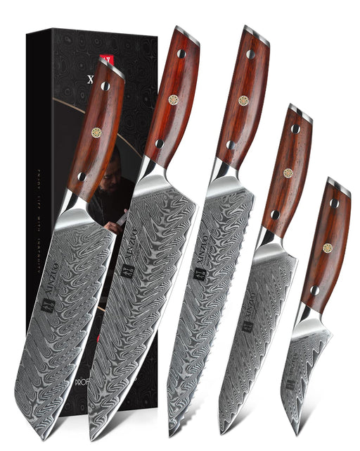 TOWER Damascus Effect Kitchen Knife Set with Stainless Steel Blades and  Acrylic Stand, 5 Piece, Mirror Black 5 Piece