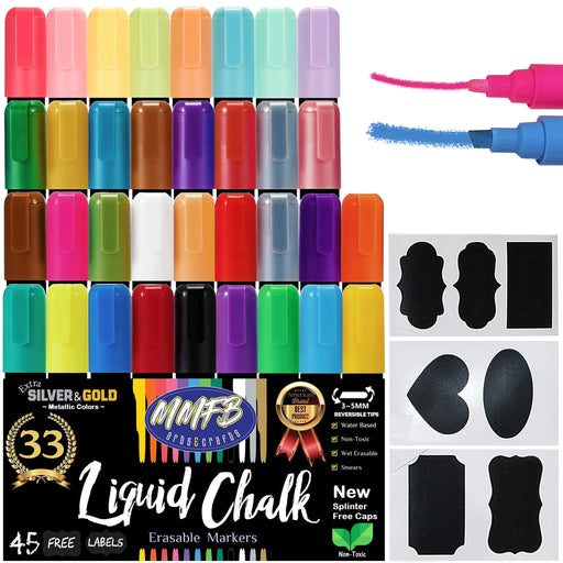Arteza Liquid Chalk Markers, Water-Based 42-color Pack with 50 Chalkboard Labels