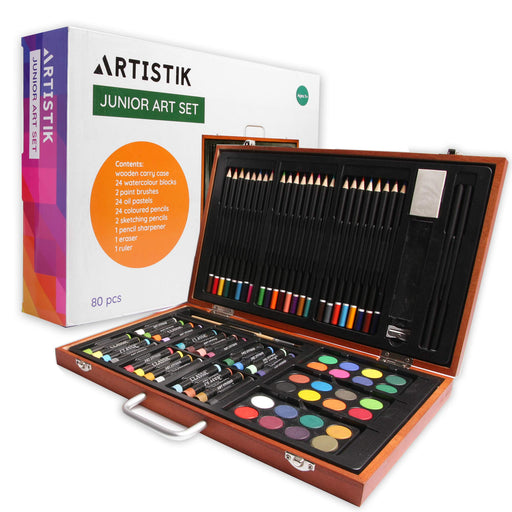 GRANDAN 145 Pieces Deluxe Art Set in Portable Wooden Box Drawing Kit Set  with Oil Pastels, Crayons, Colored Pencils, Watercolor Cakes, Brushes,  Wooden