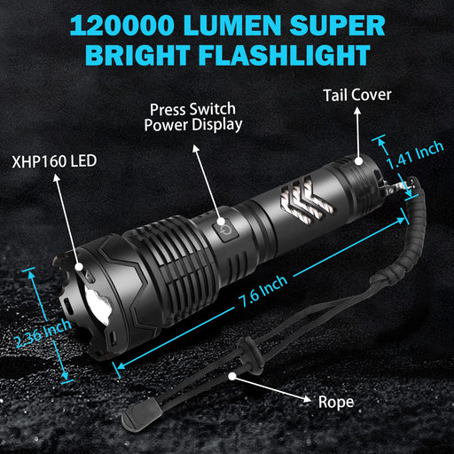 YIDUOZHH Rechargeable Flashlights High Lumens,90000 Lumen Brightest  Powerful Led Flashlight, Super Bright Flash Lights Battery Powered Handheld