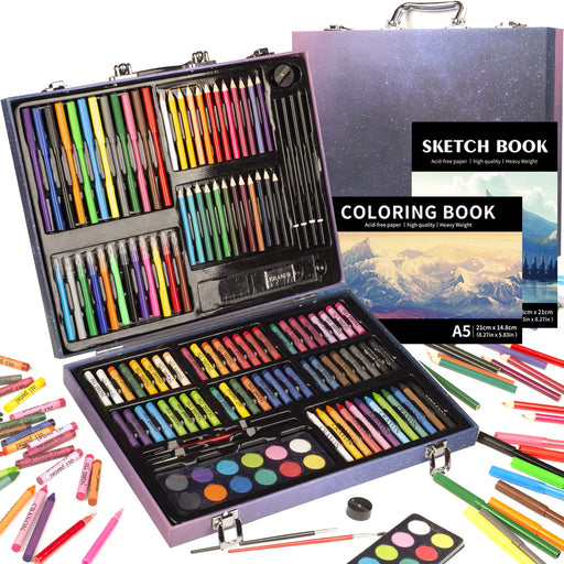 Kiddycolor 211pcs Kids Art Supplies, Portable Painting & Drawing Art Kit for Kids with Oil Pastels, Crayons, Colored Pencils, Markers, Double Sided