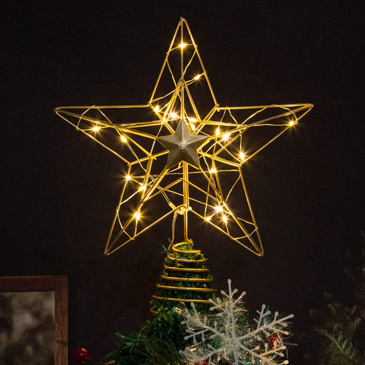 MAIAGO Christmas Star Tree Topper, 10 inch 40 LED Rustic Vintage Rattan Natural Tree Topper with Remote Control, 8 Lighting Mode for Xmas/Holiday