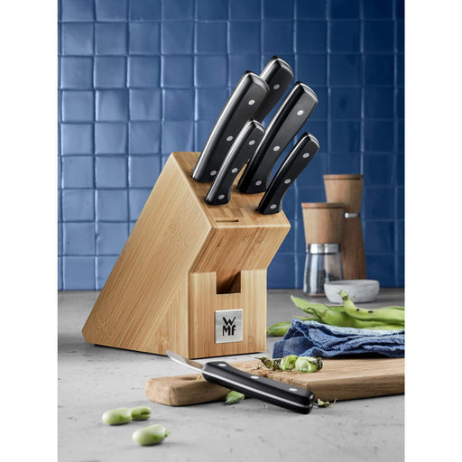 White and Gold Knife Set with Block- 6 PC White and Gold Kitchen Knife Set  with Magnetic Knife Holder Includes White and Gold Knives and Ashwood