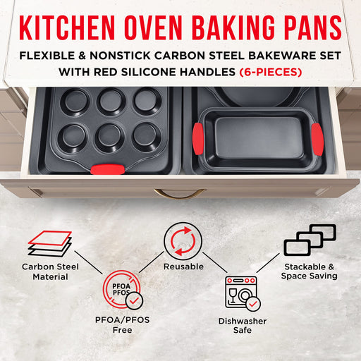 KITESSENSU Baking Pans Sets, Nonstick Bakeware Set 7-Piece with