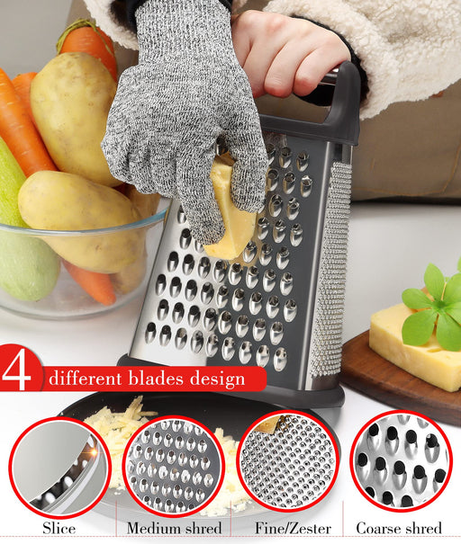K BASIX Professional Box Grater for Kitchen, 4 Sided Box Cheese