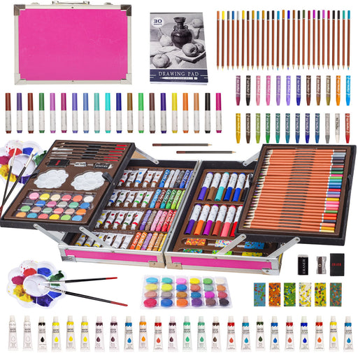 Deluxe Art Set and Crafts Supplies for Kids, 208 Pcs Drawing Kits Art Box  with Origami Paper, Coloring Book, Safety Scissors, Crayons, Oil Pastels