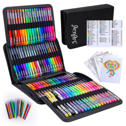 Shuttle Art 130 Colors Gel Pen with 1 Coloring Book in Travel Case 