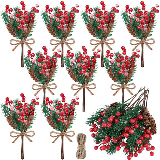 Watayo 10 PCS Large Artificial Pine Leaves Branches-14 Inch 8 Fork