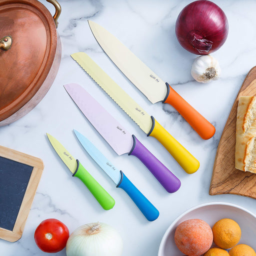 Mogaguo 7 Piece Rainbow Professional kitchen knife Set Dishwasher Safe
