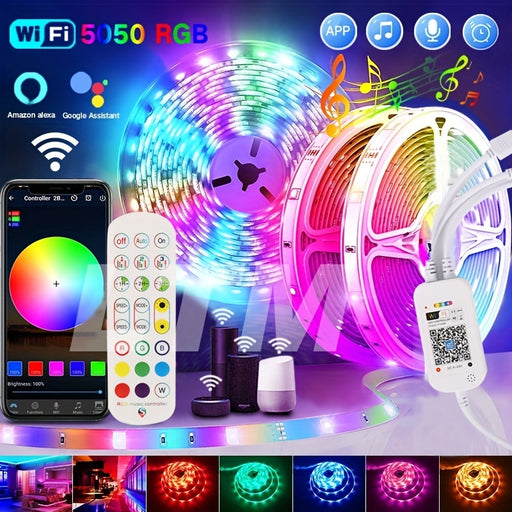 LED Strip Lights Compatible with Alexa Maxonar WiFi LED Light Strip Kit with RGB Multicolor Waterproof IP65 Strip Light Wireless