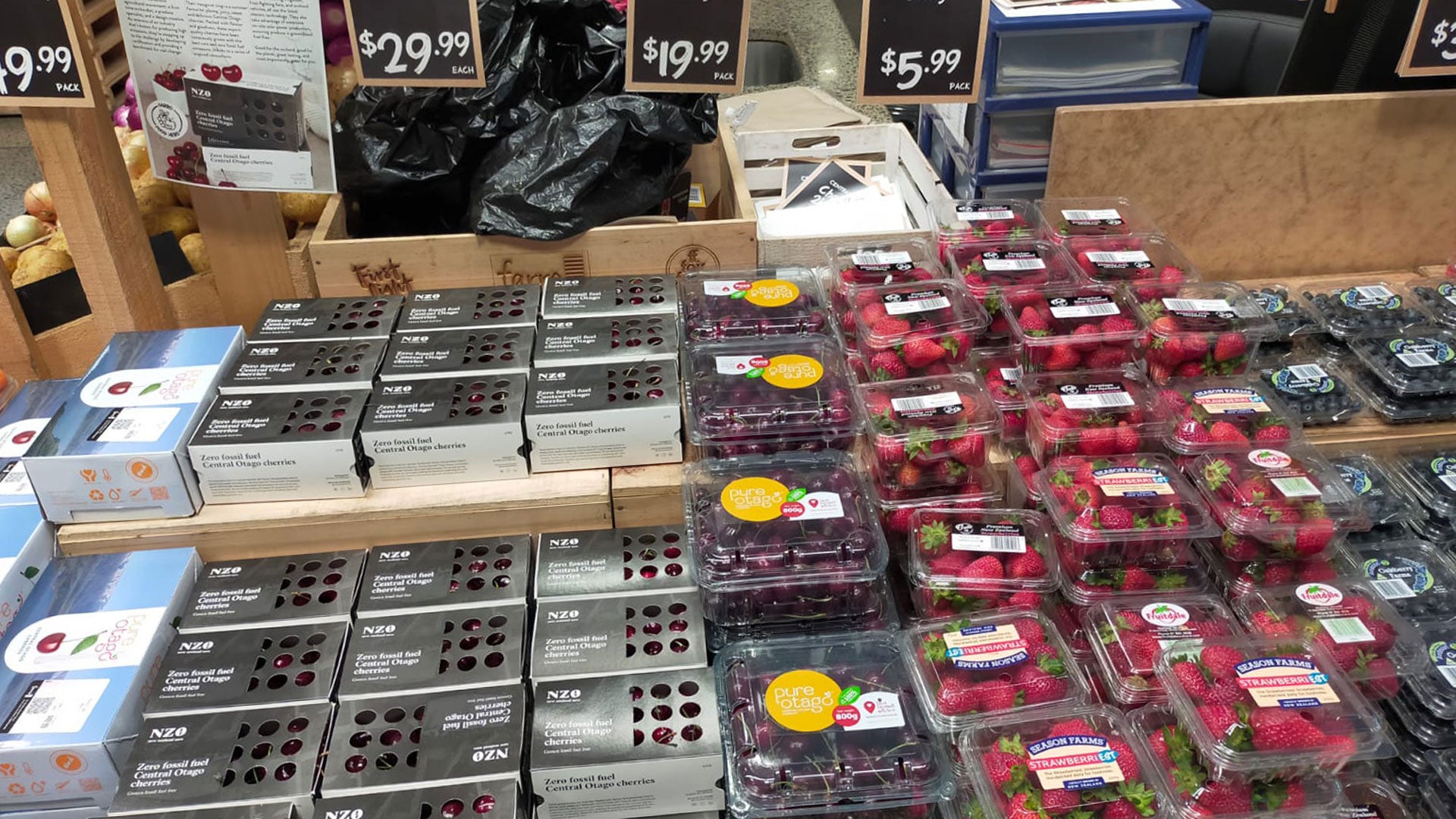 Our NZ0 cherries at the pack house before distribution to Farro stores.